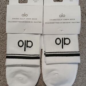 Alo Yoga White Half Crew Throwback Socks Unisex 2 Pair Pack Mens Large Unisex